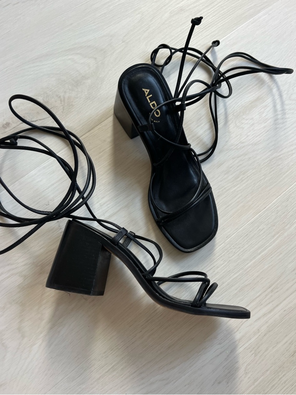 ALDO Black Strappy Lace-Up Block Heel Sandals
